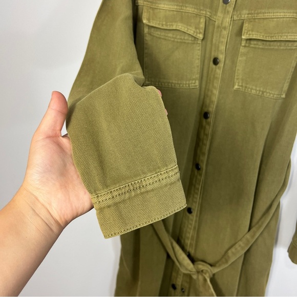 Kaffe Olive Green Belted Snap-Up Denim Shirt Dress women size Small - Picture 5 of 12